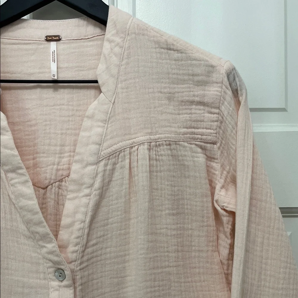 Free People Changing Horizons Soft Pink Gauzy Cotton Popover Top - Size XS